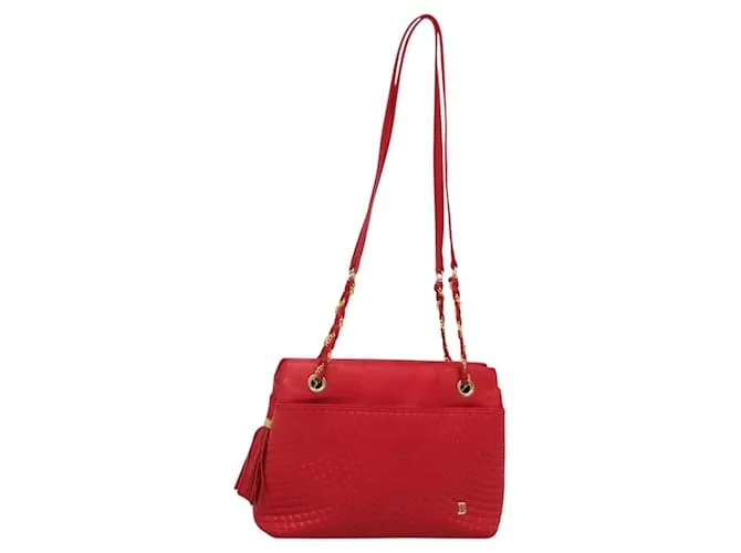 BALLY Borsa a Spalla in Pelle Trapuntata con Catena Rossa Oro Auth 133396 Rosso D'oro
