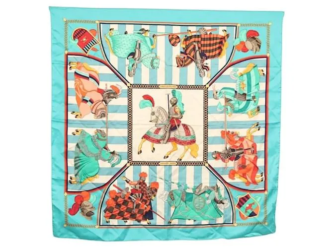 Hermès Foulard HERMES Carre 90 ""CHOCS EN PLUMES"" Seta Azzurro Chiaro Auth 136553 Blu chiaro