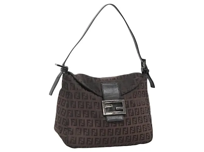 Borsa a Spalla Mamma Baguette in Tela Zucchino FENDI Marrone Auth 136535