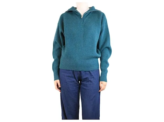Isabel Marant Etoile Maglione verde a maglia con zip a quarto - taglia UK 10