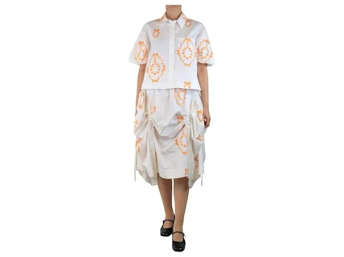 Simone Rocha Set camicia ricamata bianca e arancione e gonna midi - taglia UK 10 Bianco