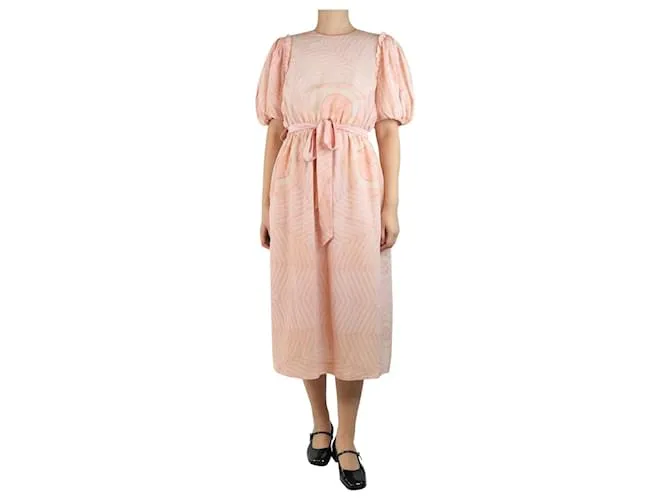 Simone Rocha Abito midi stampato in seta rosa con maniche a sbuffo - taglia UK 12