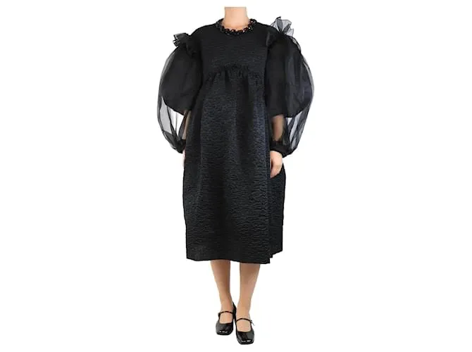 Simone Rocha Abito midi in cloque nero con maniche a sbuffo - taglia UK 10