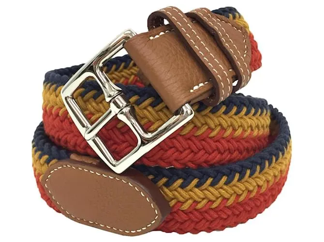 Cintura in cotone cerato Etrivière Rocabar di Hermès Marrone Arancione Giallo Blu navy