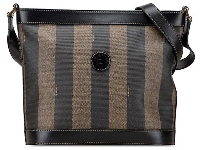 Borsa a tracolla in tela rivestita Pequin nera di Fendi