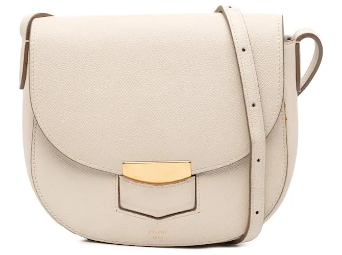 Céline Trotteur in pelle di vitello grana bianca Celine piccolo Bianco
