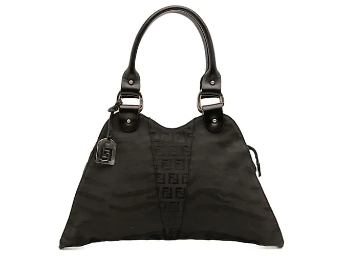 Borsa Diavolo Trapezio in tela Zucchino nera con stampa zebra Fendi Nero