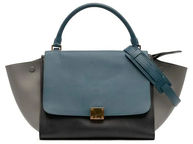Céline Borsa Trapeze in pelle tricolore nera media Celine