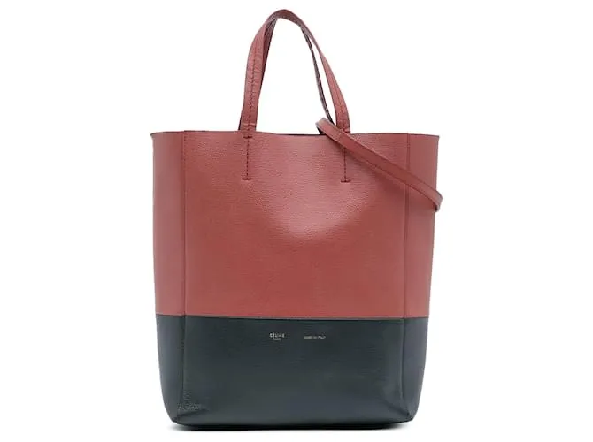 Céline Cabas verticale bicolore in pelle rossa piccolo Celine Nero Rosso