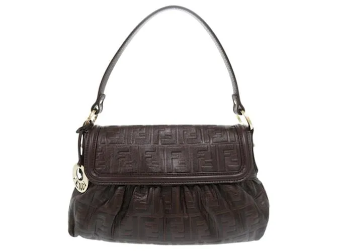 Borsa a spalla in pelle con motivo Zucca di Fendi Marrone