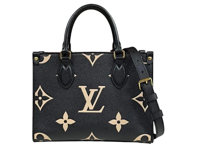 Borsa a Spalla Monogram Empreinte Bicolore On the Go PM di Louis Vuitton Nero Beige