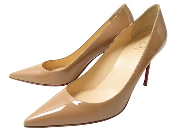 SCARPE CHRISTIAN LOUBOUTIN KATE PUMP 38.5 PELLE LUCIDA NUDE