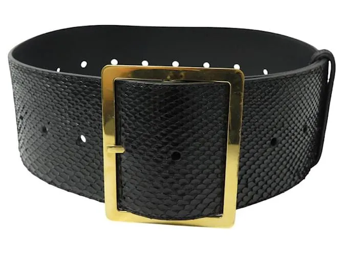 Yves Saint Laurent CINTURA IN CUOIO DI PITONE NERO SAINT LAURENT 75 CM