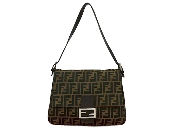 Borsa 2 in 1 in pelle e tela Mamma Baguette di Fendi Marrone