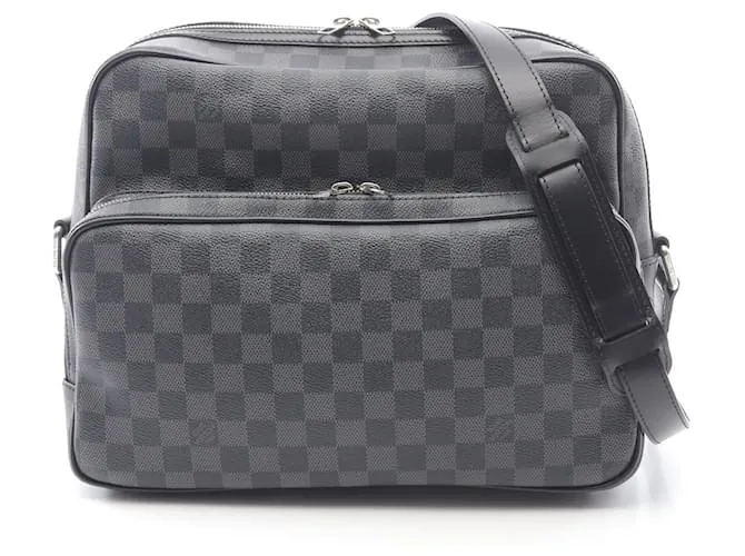 Borsa a spalla in tela rivestita Damier Graphite Icare di Louis Vuitton Nero