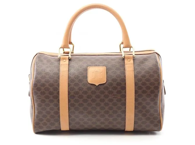 Céline Borsa tote in tela rivestita in PVC Celine Macadam Marrone Beige