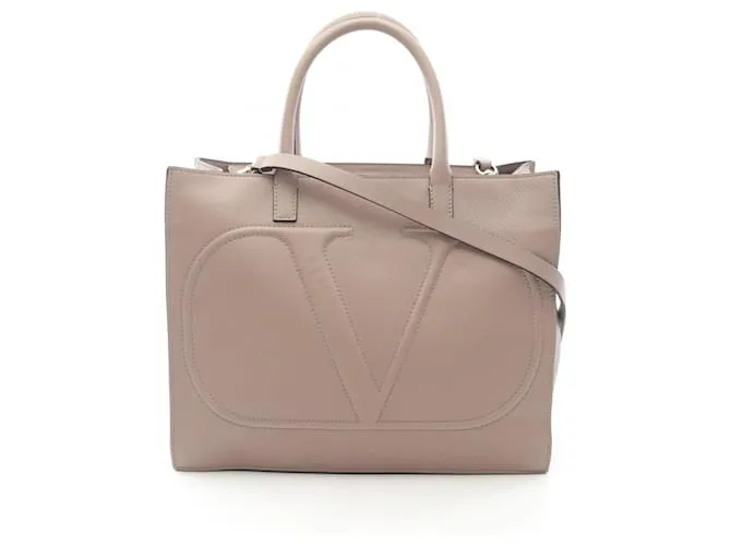 Borsa Tote in Pelle V Logo di Valentino Rosa