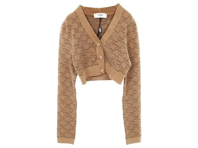 Cardigan in rayon Fendi FF Calligraphy Marrone
