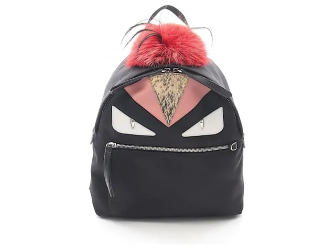 Zaino Fendi Bag Bugs Monster in nylon e pelle esotica Nero Bianco Rosso
