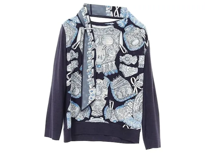Hermès Sotto l'Egida di Marte Maglieria in Seta e Lana Blu