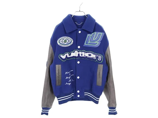 Blouson Varsity in Lana e Pelle Louis Vuitton Blu Grigio