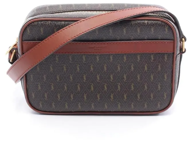 Yves Saint Laurent Borsa a Spalla in Tela Rivestita Monogram Saint Laurent Marrone