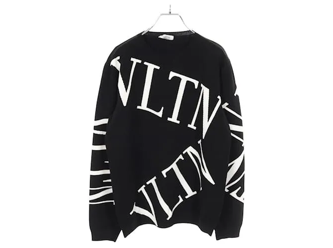 Top in maglia di rayon e poliestere con logo VLTN di Valentino Nero Bianco