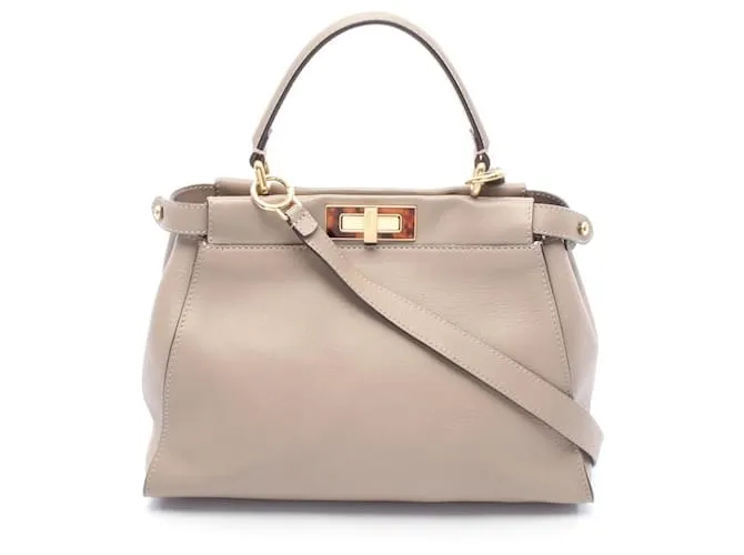 Borsa in pelle Peekaboo di Fendi Beige