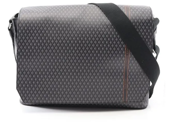 Alfred Dunhill Borsa a spalla in pelle rivestita in PVC con motivo a motore Dunhill Nero Grigio