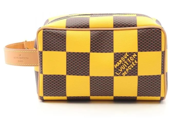Beauty Case Louis Vuitton in Tela Rivestita in PVC Marrone Giallo
