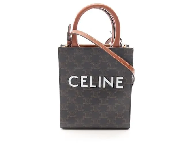 Céline Borsa a mano Celine Mini Vertical Cabas Triomphe in tela rivestita in PVC Marrone Nero