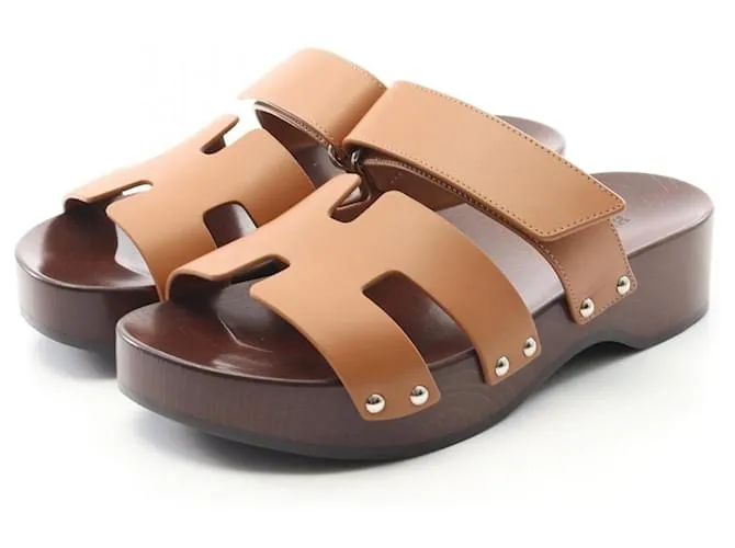 Sandali in pelle Hermès Cos Marrone