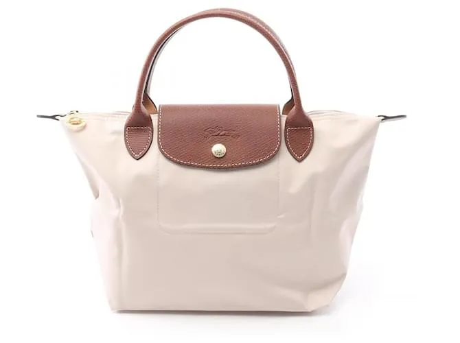 Borsa tote in nylon e pelle Le Pliage di Longchamp Marrone Beige