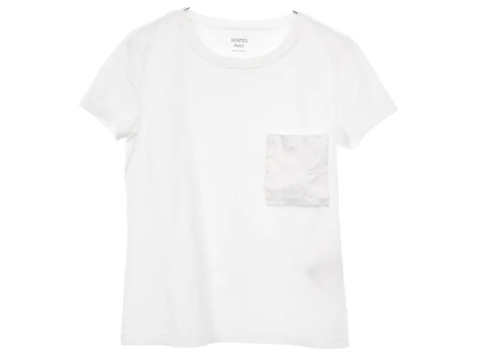Top in cotone ricamato con tasche Hermès Bianco