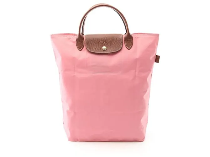 Borsa Tote in Pelle e Poliamide Le Pliage Original di Longchamp Marrone Rosa