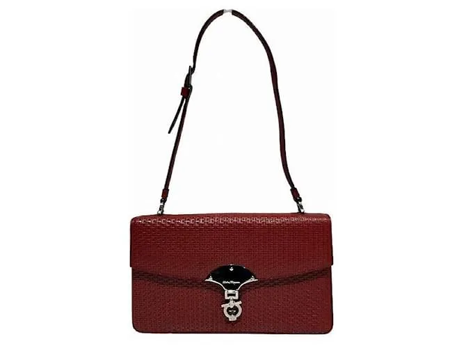 Borsa a Spalla in Pelle Gancini di Salvatore Ferragamo Rosso