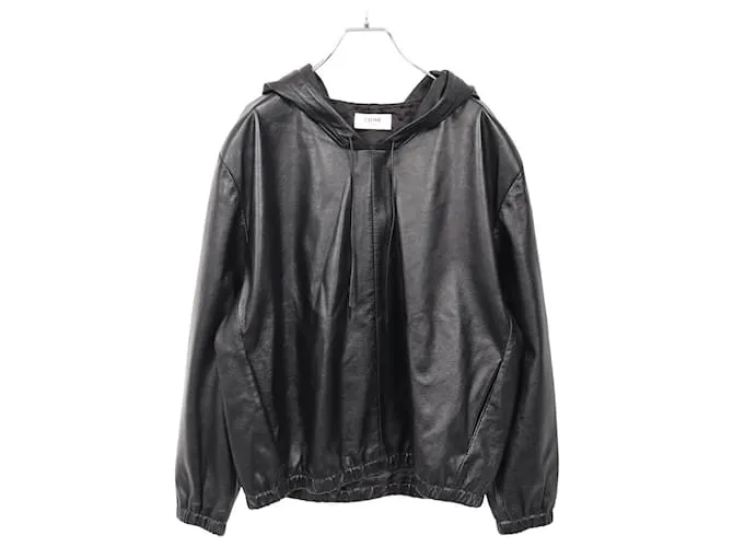 Céline Blouson in pelle Celine in pelle di agnello con cappuccio Nero