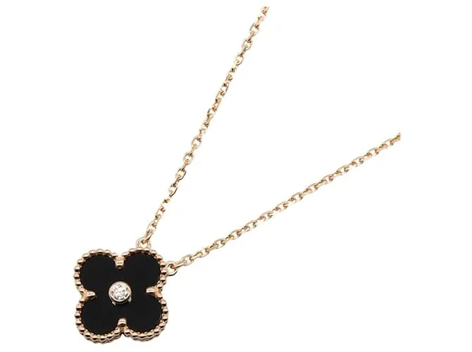 Collana Vintage Alhambra K18PG con Diamante e Onice di Van Cleef & Arpels Nero