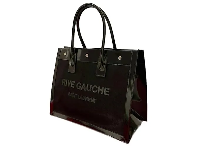 Yves Saint Laurent Borsa tote in nylon verniciato Saint Laurent Paris Rive Gauche Nero