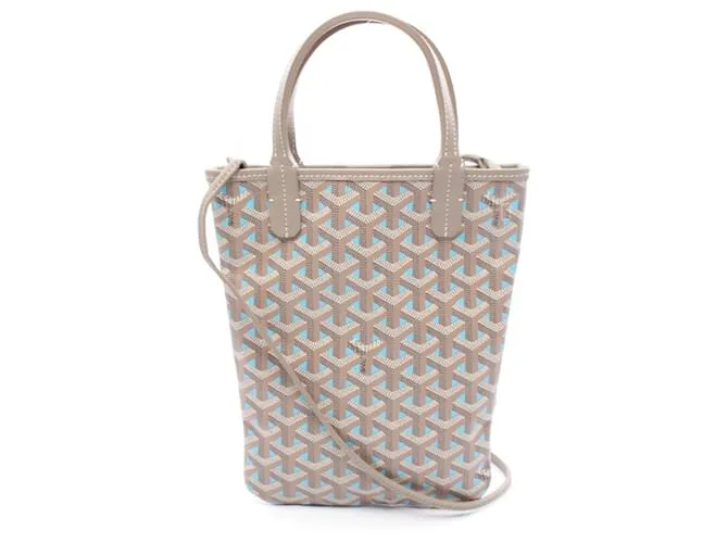Borsa a mano in tela rivestita in PVC Goyard Poitiers Clair-Voie in pelle Blu Grigio Crudo