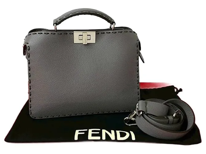 Borsa in pelle Fendi Peekaboo ISeeU 2 in 1 Grigio