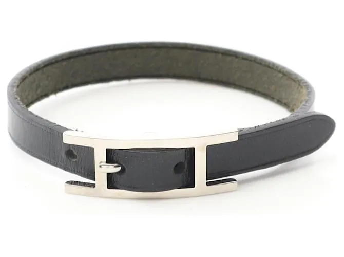 Hermès Bracciale in pelle e acciaio inossidabile Hermes Ap3 Nero