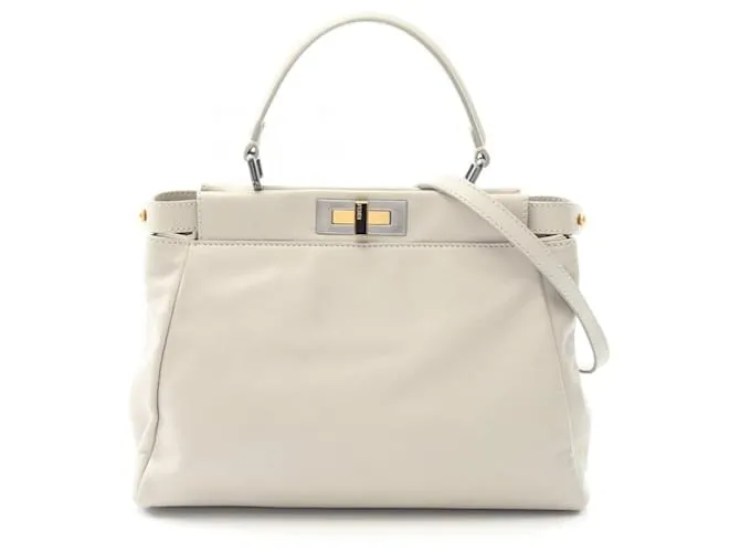 Borsa in pelle Peekaboo di Fendi Grigio