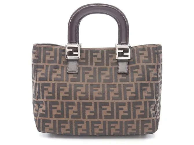 Borsa tote in tela e pelle Zucca di Fendi Marrone