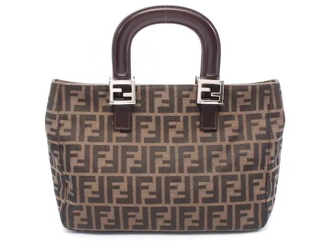 Borsa tote in tela e pelle Zucca di Fendi Marrone Nero