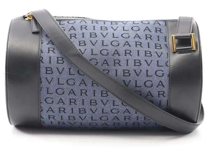 Bulgari Borsa a spalla in tela e pelle BVLGARI B-ZERO1 Logo Mania Nero Blu