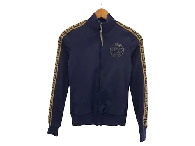 Giacca in poliestere Zucca con linea laterale Fendi Marrone Argento Blu Blu navy