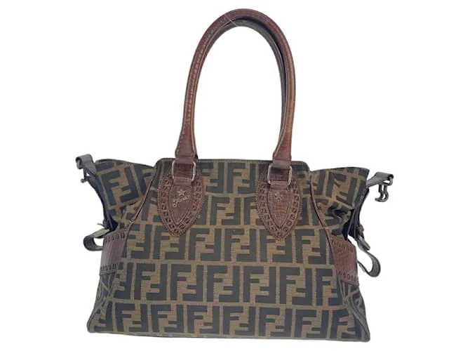 Borsa 2 in 1 in tela/pelle Zucca Etnico di Fendi Marrone