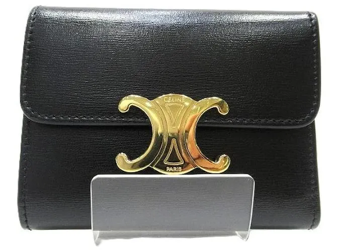 Céline Portafoglio in pelle di vitello Celine Triomphe Nero