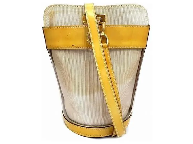 Borsa 2 in 2 Gancini in PVC e pelle Salvatore Ferragamo Beige Giallo